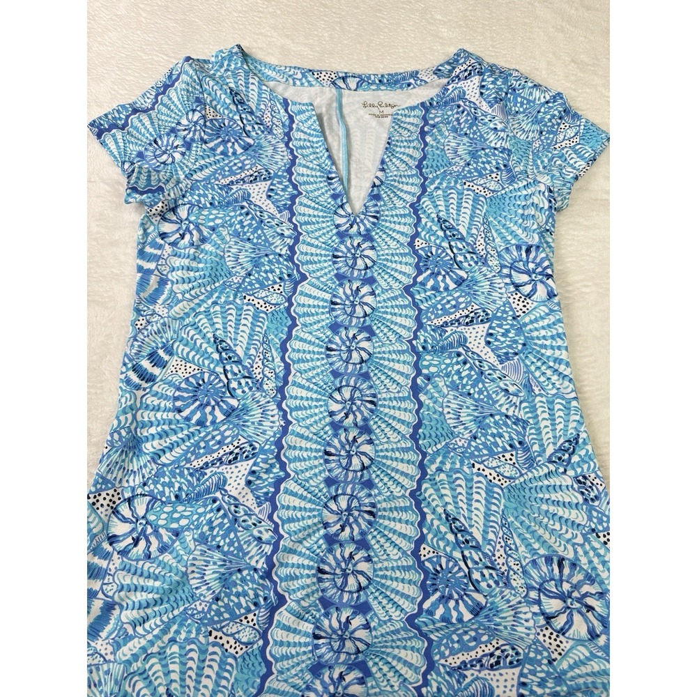 Lilly Pulitzer Solsana Maxi Dress Womens Medium Blue Shell Print UPF 50+ Knit - Picture 4 of 10